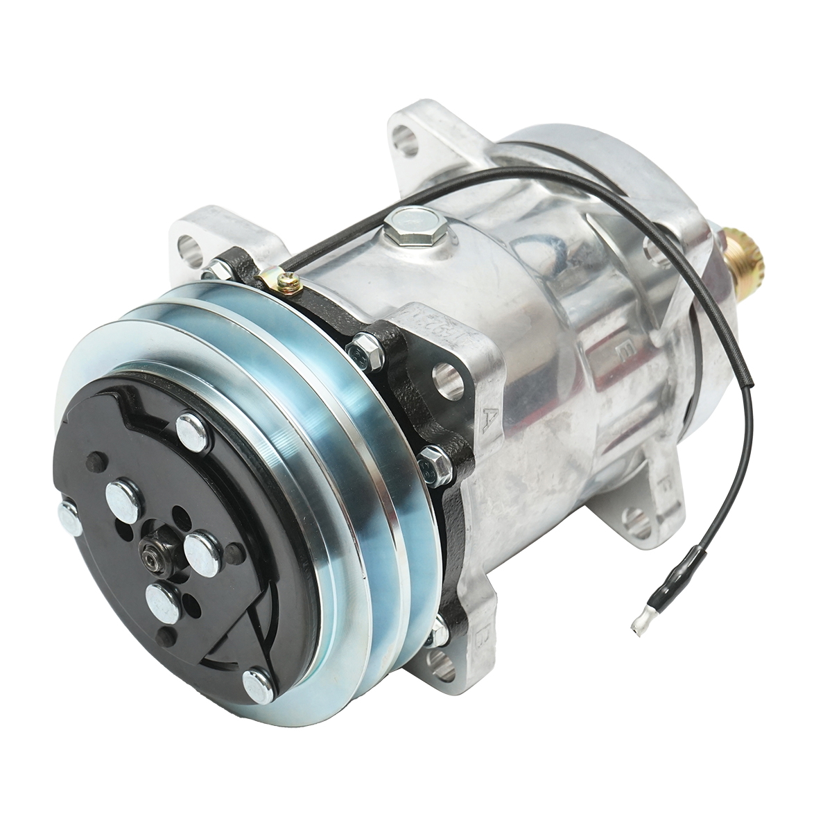 Compresor clima A/C Ford New Holland Case IH 12 V fulie 132 mm 2 caneluri cod OEM 80450805 5176185 5811103 9704118 89508380