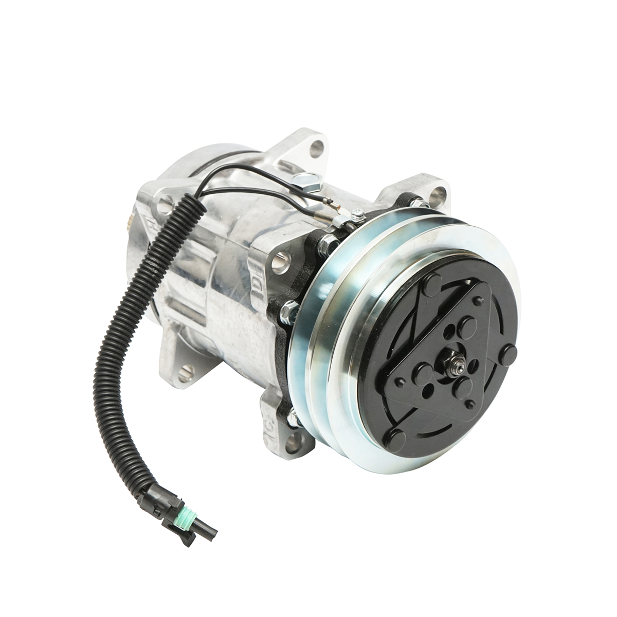 Compresor clima A/C 12V fulie 132 mm 2 caneluri pentru Landini, Massey Ferguson, Deutz, Lamborghini - cod OEM 3538725M91, 3550921M91, 3552611M91, 392214A1, 6005016248, 001103234, 01103234