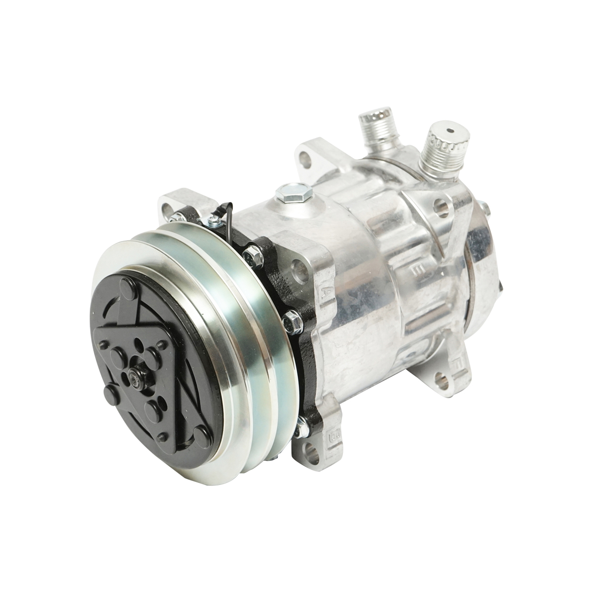 Compresor clima A/C 12V cu fulie 132 mm, 2 caneluri pentru New Holland si JCB - cod OEM 84011595, 477/42400 (TF 76, TF 78, FX 25-60, TX 62-68, JCB Fastrac 125-8310)