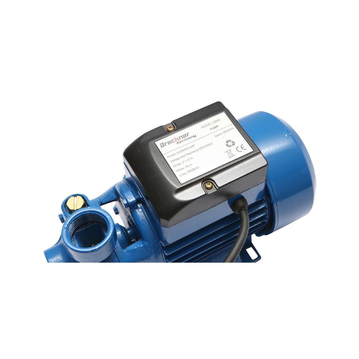 Pompa apa de suprafata Breckner Germany QB60, 370W, 220V 50Hz, debit 35L/min (2.1 m3/h), inaltime descarcare 32 m, adancime absorbtie 8 m, fonta, IP44, racord 1 x 1, 265x130x160 mm, 5.2 kg