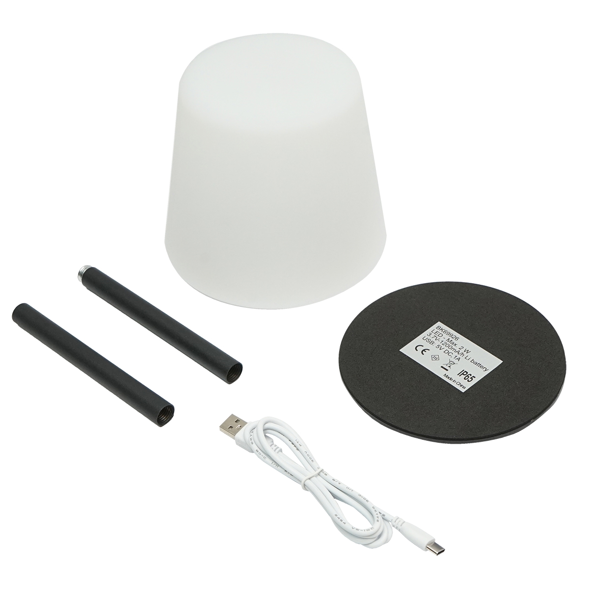 Lampa de masa LED 2W neagra Breckner Germany, baterie Li-ion 3.7V 1200mAh, reincarcabila USB-C 5V/1A, variator tactil, functie memorie, IP65 interior/exterior