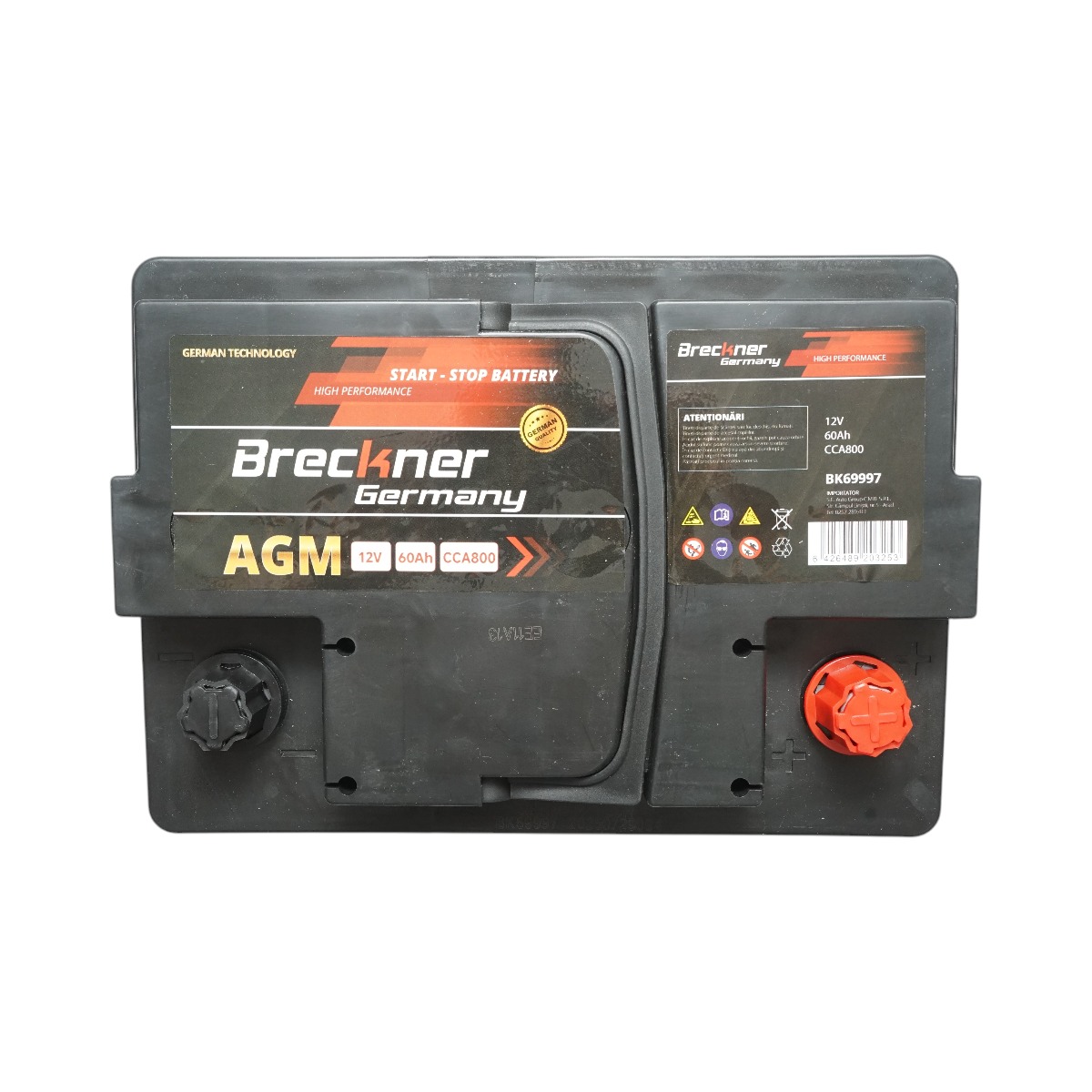 Baterie auto AGM start-stop 12V/60Ah, 800A la pornire 242x174x189mm Breckner Germany