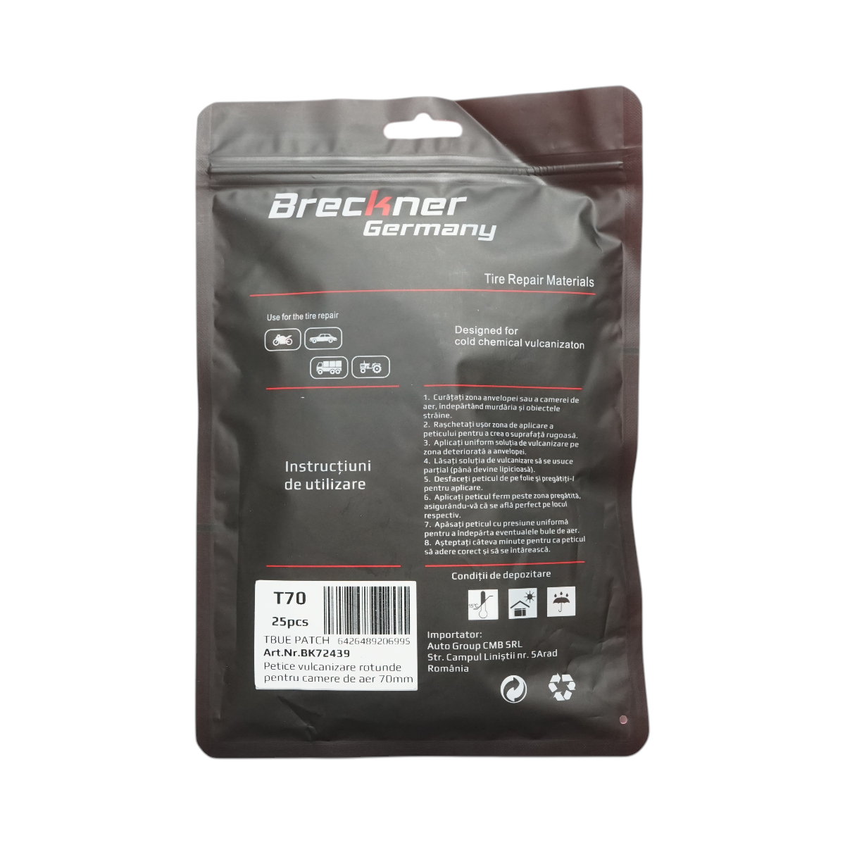 Petice vulcanizare rotunde 70mm BU-01 pentru camere de aer Breckner Germany