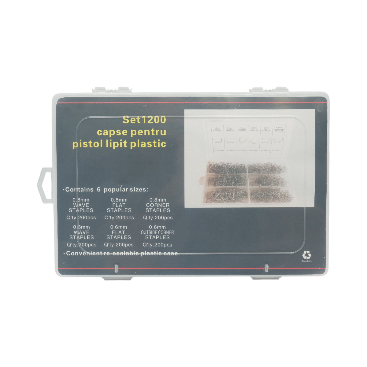 Trusa capse pentru pistol lipit plastic, 1200 piese