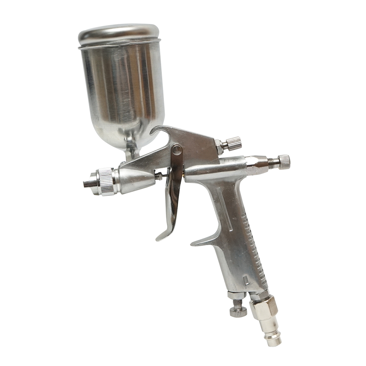 Pistol de vopsit cu aer comprimat F-2, rezervor 200 ml, duza 0.5 mm, debit 60 ml/min, presiune max 2.5 bar, consum aer 28.3-56.6 l/min, racord 1/4, jet evantai