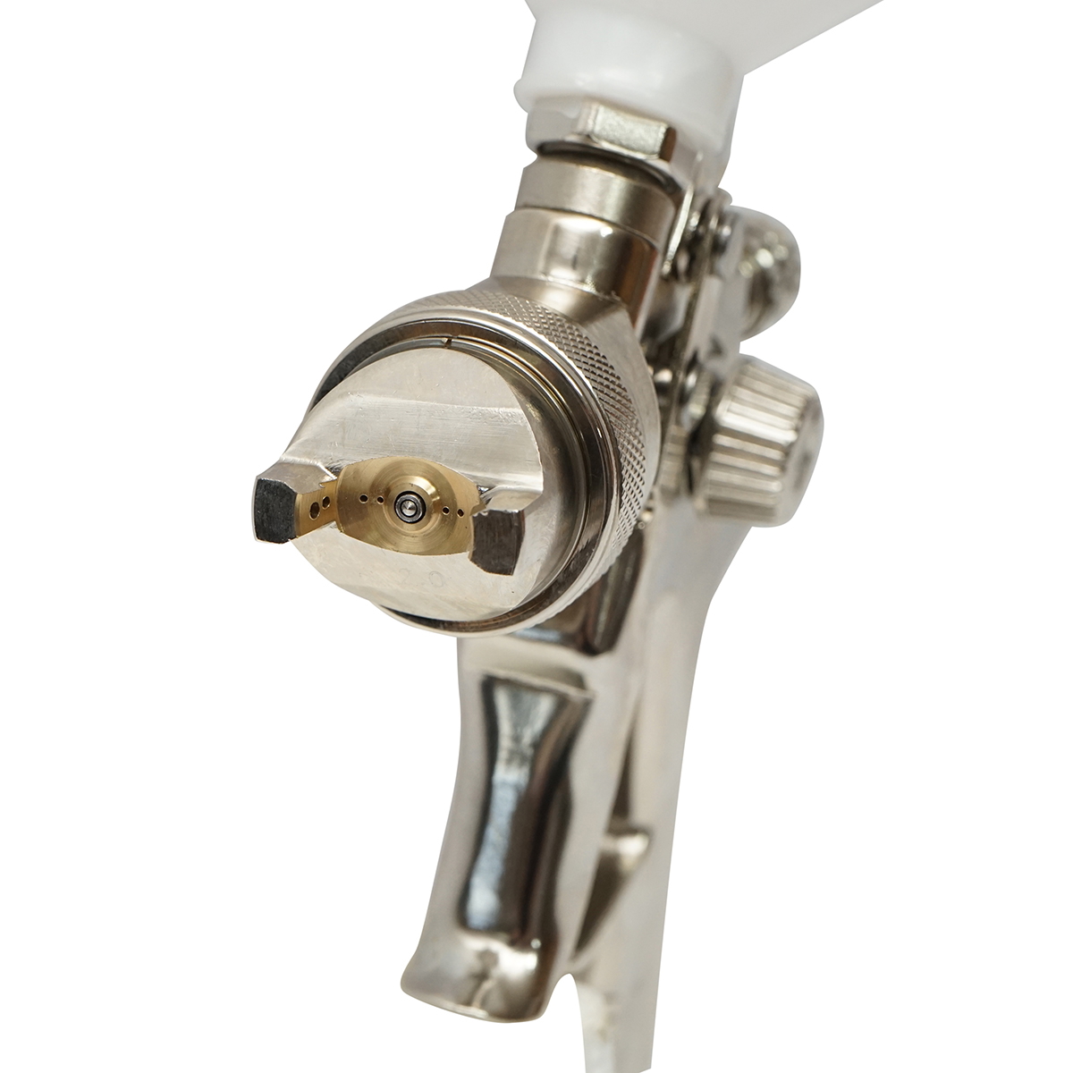 Pistol de vopsit cu aer comprimat, rezervor plastic 600 ml, duza 2 mm, debit 220-300 ml/min, presiune 2-4 bar, consum aer 280 l/min, latime jet 220-270 mm, racord 1/4