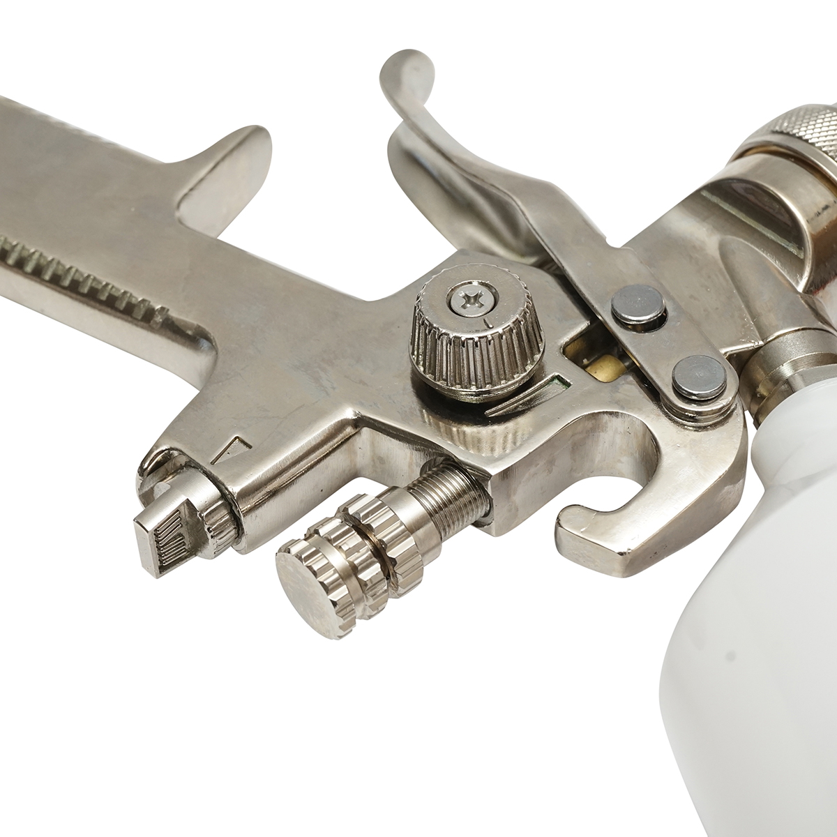 Pistol de vopsit cu aer comprimat, rezervor plastic 600 ml, duza 2 mm, debit 220-300 ml/min, presiune 2-4 bar, consum aer 280 l/min, latime jet 220-270 mm, racord 1/4