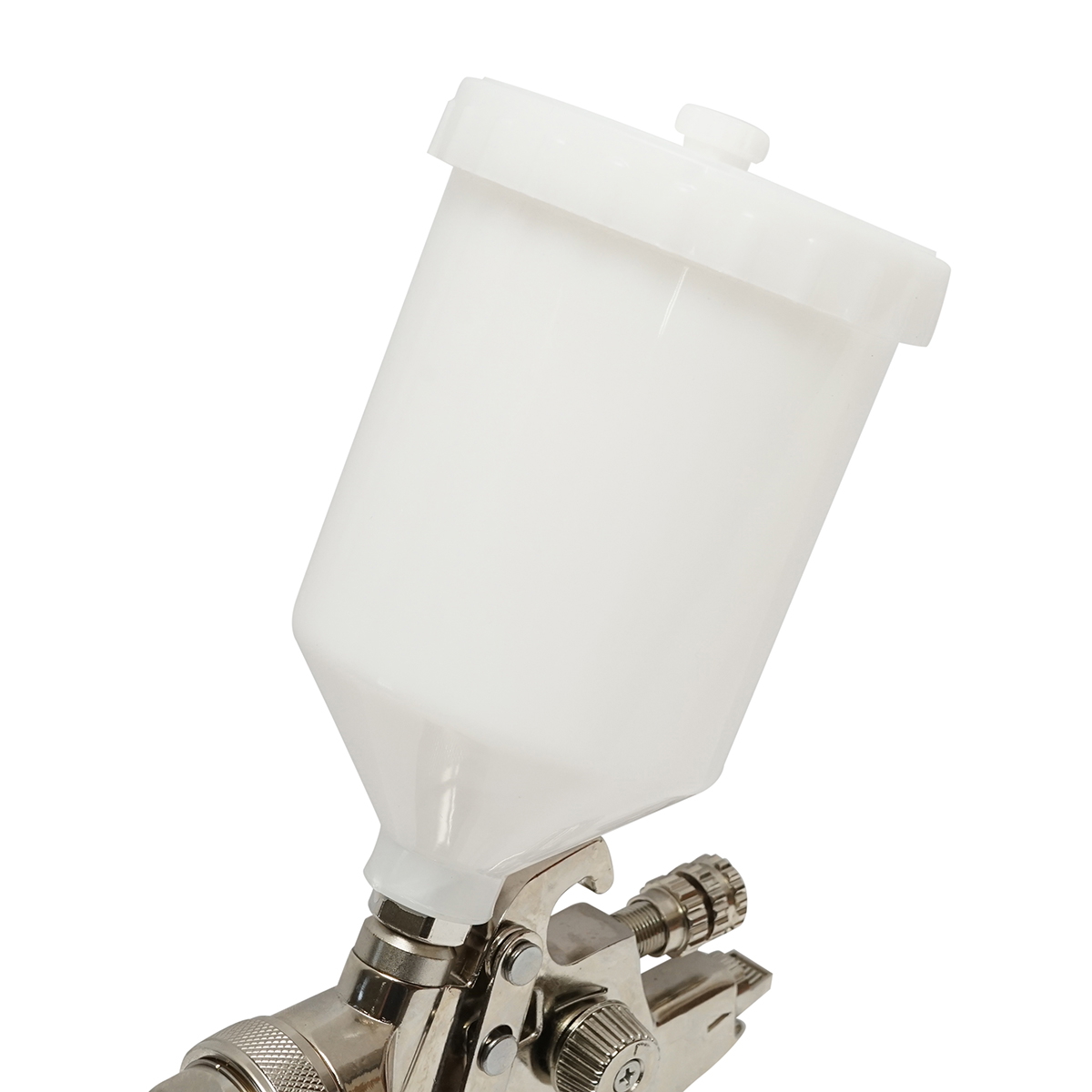 Pistol de vopsit cu aer comprimat, rezervor plastic 600 ml, duza 2 mm, debit 220-300 ml/min, presiune 2-4 bar, consum aer 280 l/min, latime jet 220-270 mm, racord 1/4