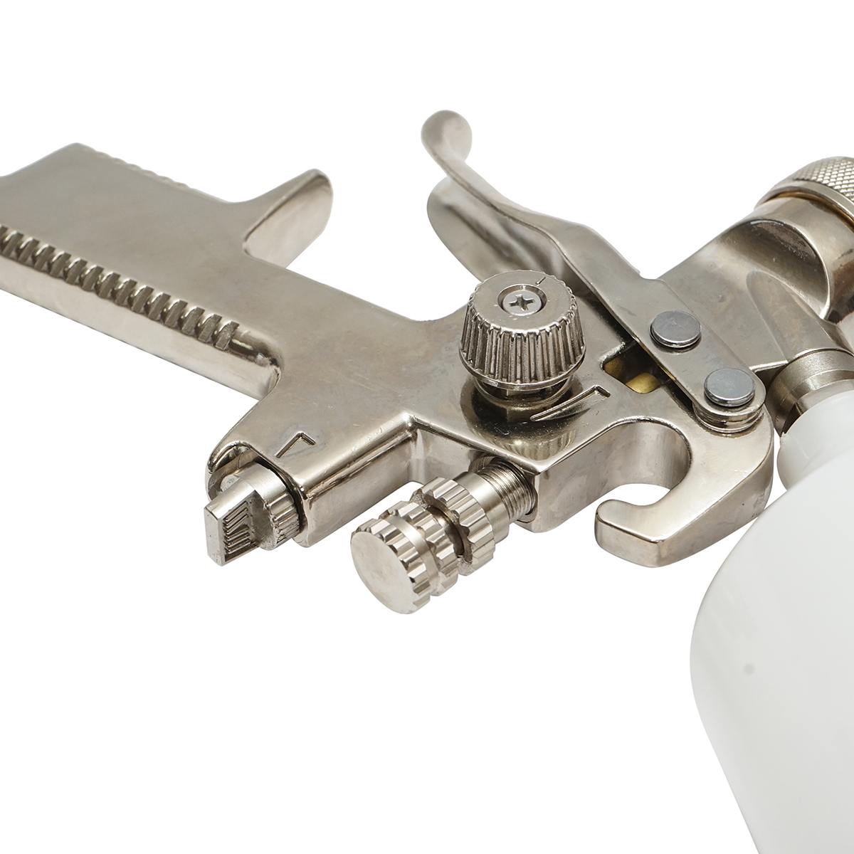 Pistol de vopsit cu aer comprimat, REZERVOR plastic 600 ml, duza 2.5 mm, debit 280-400 ml/min, presiune 2-4 bar, consum aer 280 l/min, latime jet 220-270 mm, racord 1/4