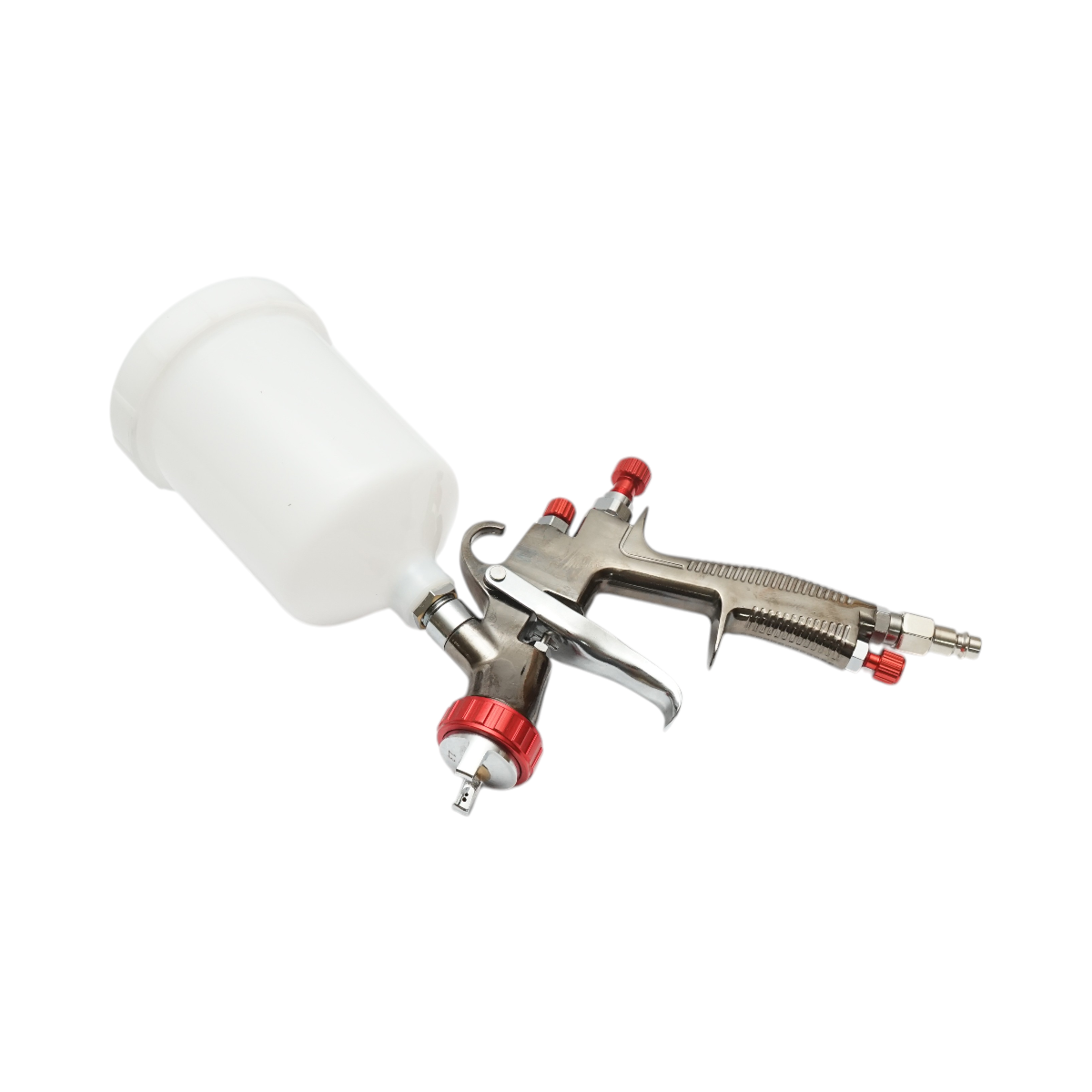 Pistol de vopsit cu aer comprimat profesional, rezervor plastic 600 ml, duza 1.3 mm, debit 130-180 ml/min, presiune 1.5-3 bar, consum aer 127-170 l/min, latime pulverizare 24-28 cm, racord 1/4