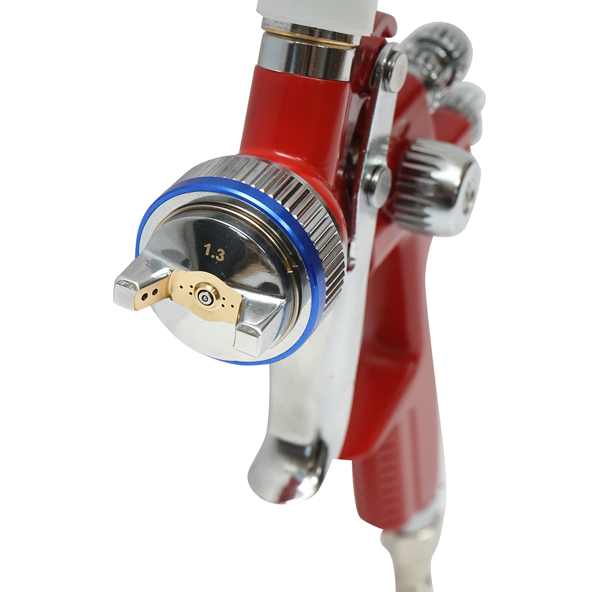 Pistol de vopsit cu aer comprimat, rezervor plastic 500 ml, duza 1.3 mm, debit 140-180 ml/min, presiune 2-4 bar, consum aer 280 l/min, jet 220-270 mm, racord 1/4