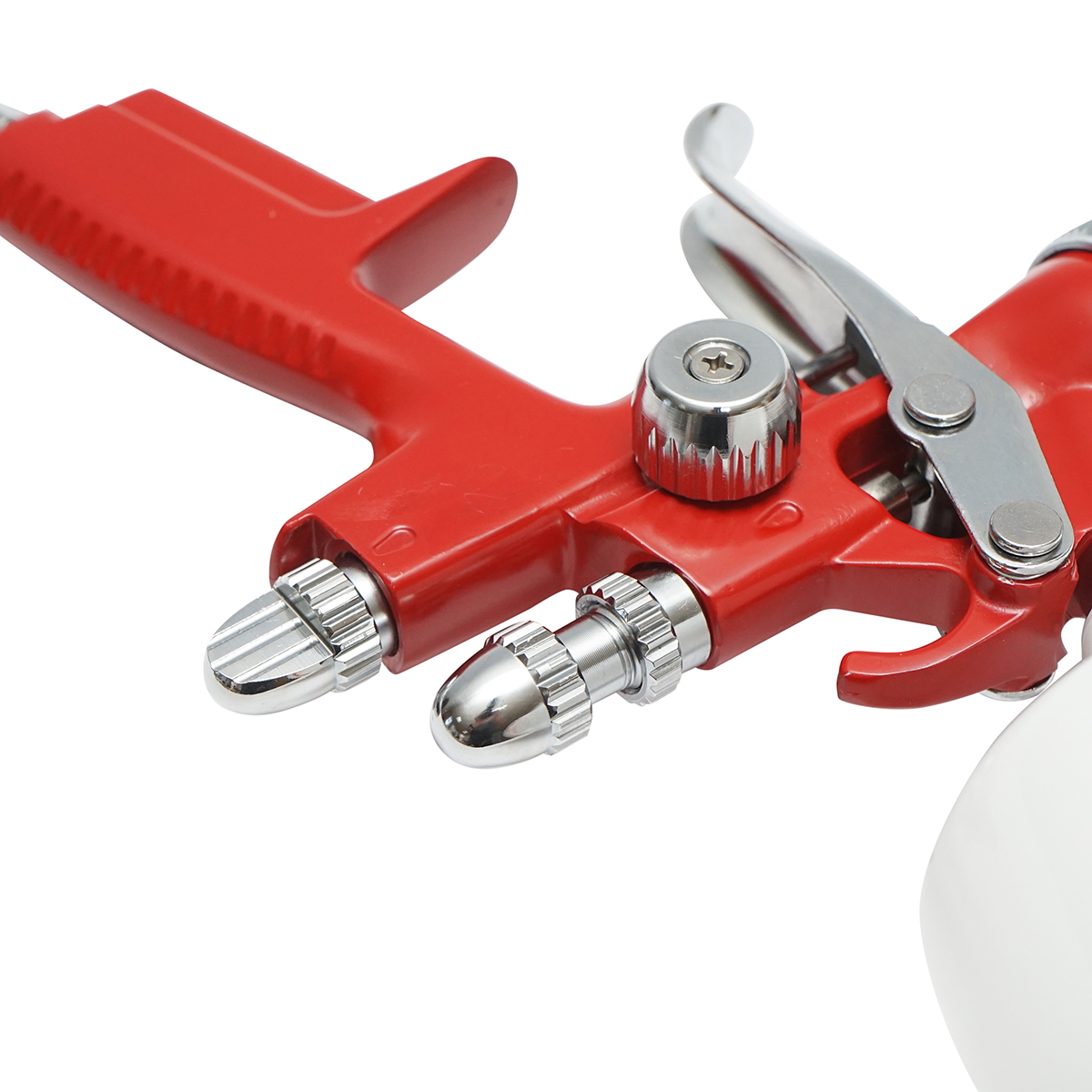 Pistol de vopsit cu aer comprimat, rezervor plastic 500 ml, duza 1.3 mm, debit 140-180 ml/min, presiune 2-4 bar, consum aer 280 l/min, jet 220-270 mm, racord 1/4