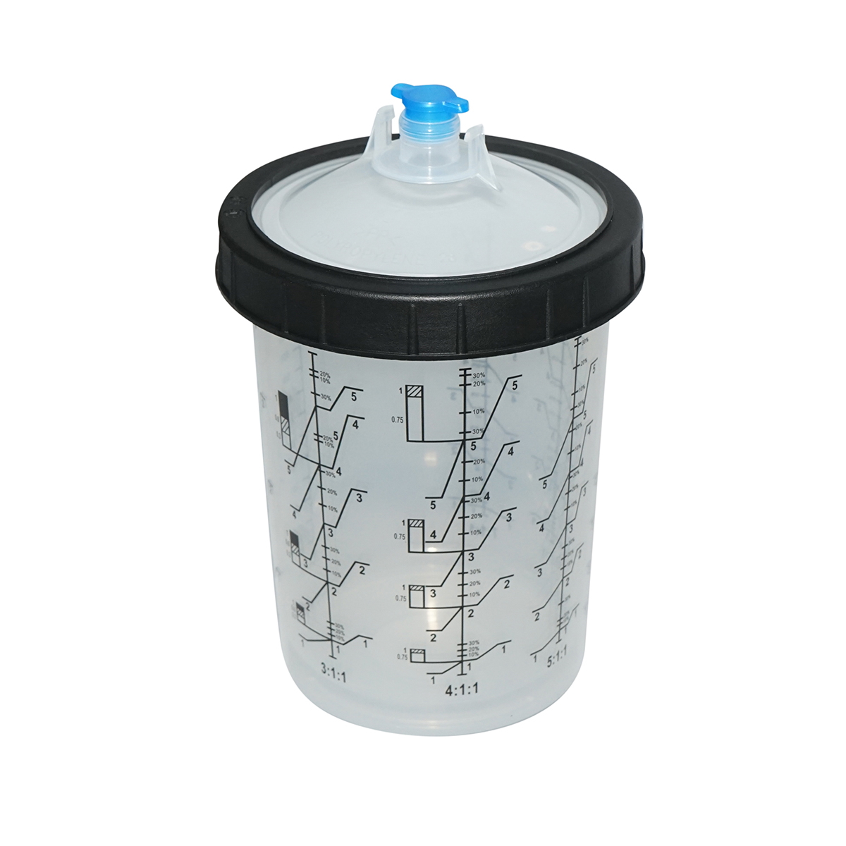 Set 50 pahare mixare vopsea auto 800 ml cu capace filtrante 125 microni, conexiune 16 mm pentru pistol de vopsit + suport rigid reutilizabil, dopuri, inel fixare