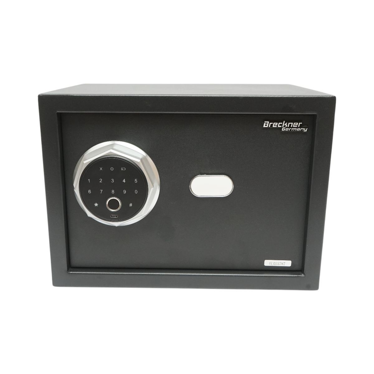 Seif mobila cu amprenta, alarma si inchidere electronica, 2 chei, 350x250x250 mm, baterie 4xAA, accesorii fixare 4 buc., Breckner Germany