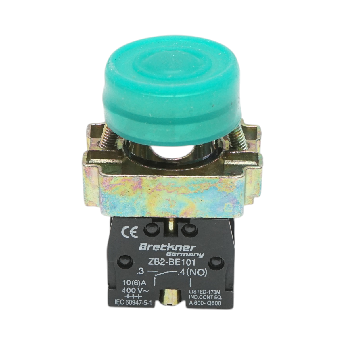 Buton comanda verde cu capac protectie IP65, 1NO, 400V/10A, LAY5 Breckner Germany