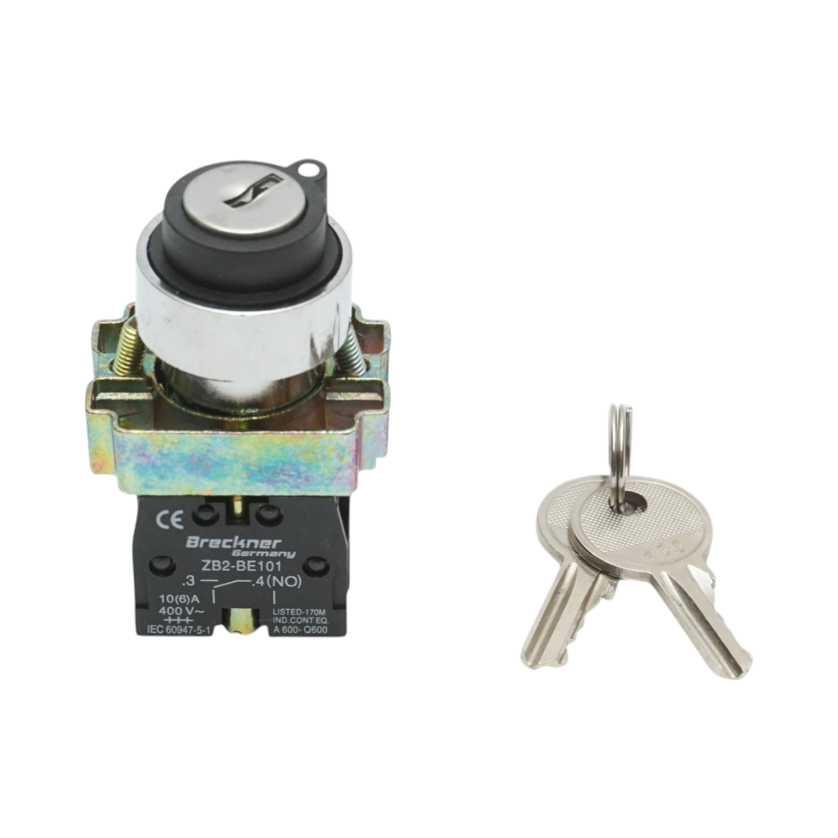 Selector 2 pozitii cu retinere si cheie 1NO+1NC, 400V/10A, LAY5-BG45 Breckner Germany