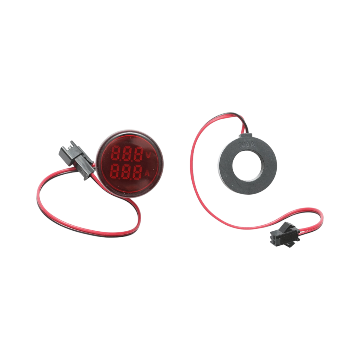 Indicator digital ampermetru si voltmetru LED rosu 0-100A/50-500V AC ?� 22mm Breckner Germany