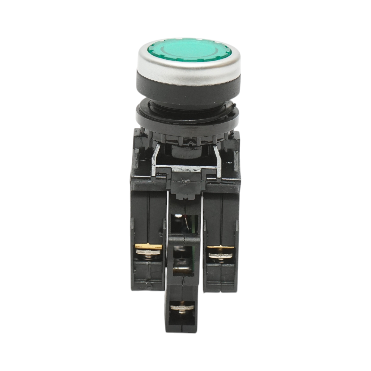 Buton comanda iluminat LED 220V AC verde cu revenire 1NO+1NC, 10A/600V AC, 1A/250V DC LA42 Breckner Germany