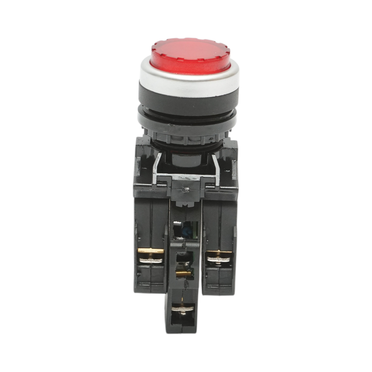 Buton comanda iluminat convex LED 24V AC/DC rosu cu revenire 1NO+1NC, 10A/600V AC, 1A/250V DC LA42 Breckner Germany