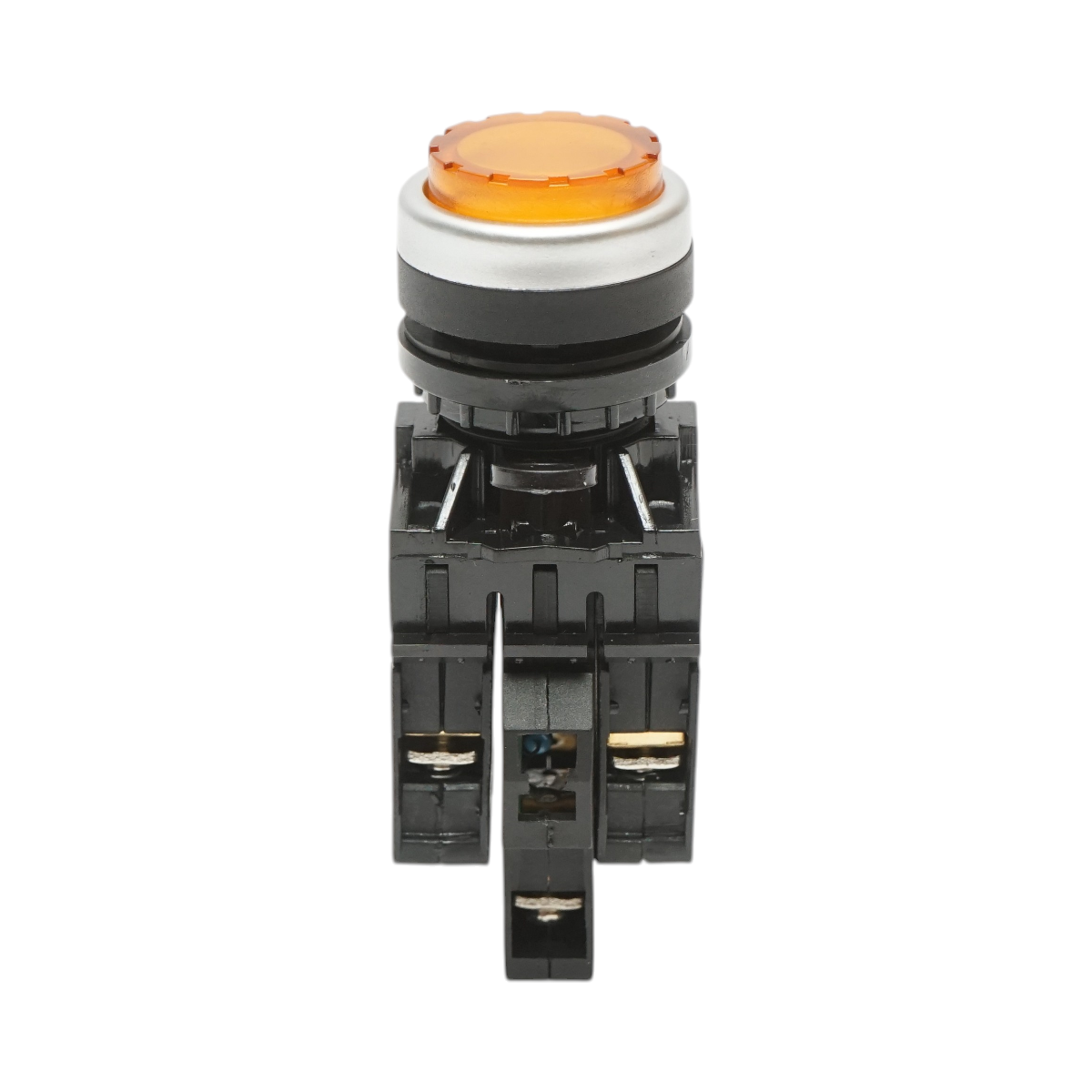 Buton comanda iluminat convex LED 220V AC galben cu revenire 1NO+1NC, 10A/600V AC, 1A/250V DC LA42 Breckner Germany