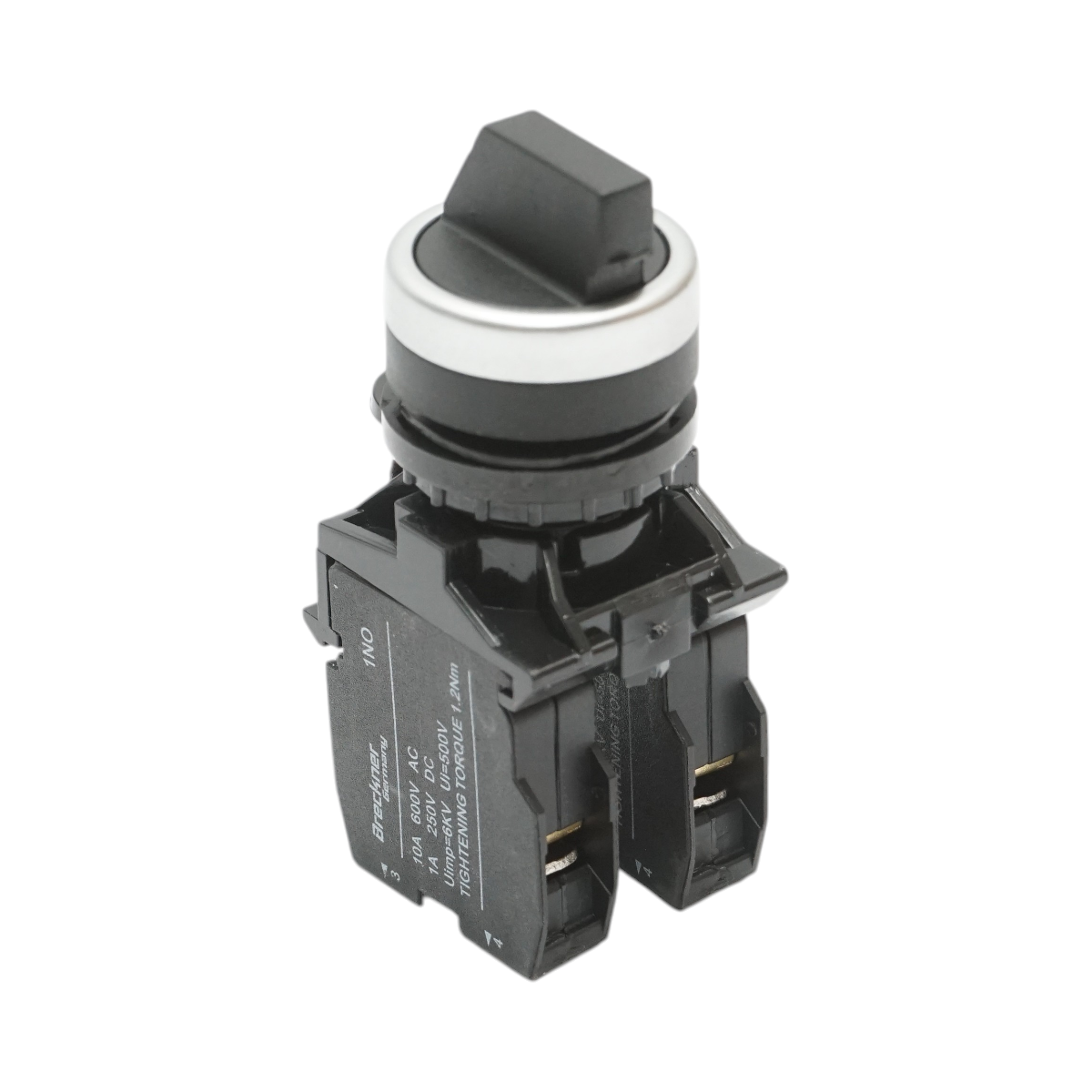 Buton selector negru cu 3 pozitii 2NO, 10A/600V AC, 1A/250V DC LA42 Breckner Germany