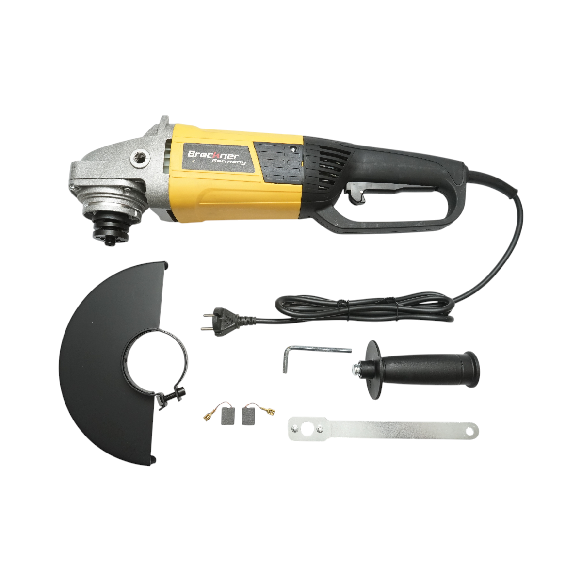 Polizor unghiular flex Breckner Germany 2600W, 220V, disc 230 mm, 6500 r/min, filet ax M14, pachet cu maner auxiliar PP, cheie, imbus, set perii, aparatoare disc