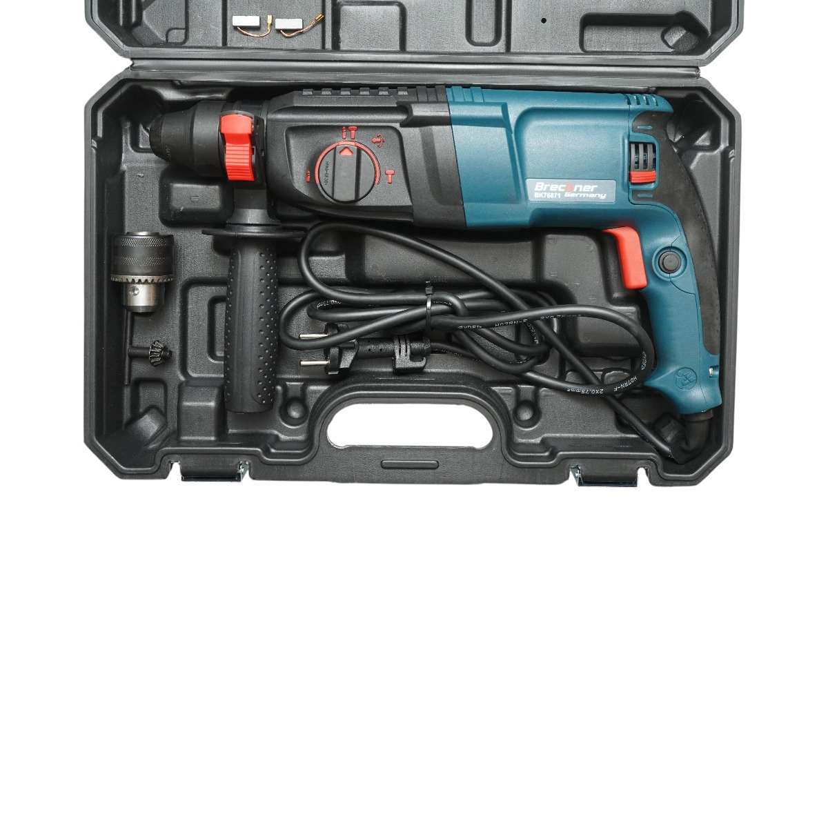 Ciocan rotopercutor Breckner Germany 800W, 3 Joule, mandrina SDS Plus, 220V, burghiu 26 mm, turatie 0-900 r/min, gaurire zidarie 68 mm, lemn 40 mm, beton 30 mm, otel 13 mm, Stanga/Dreapta