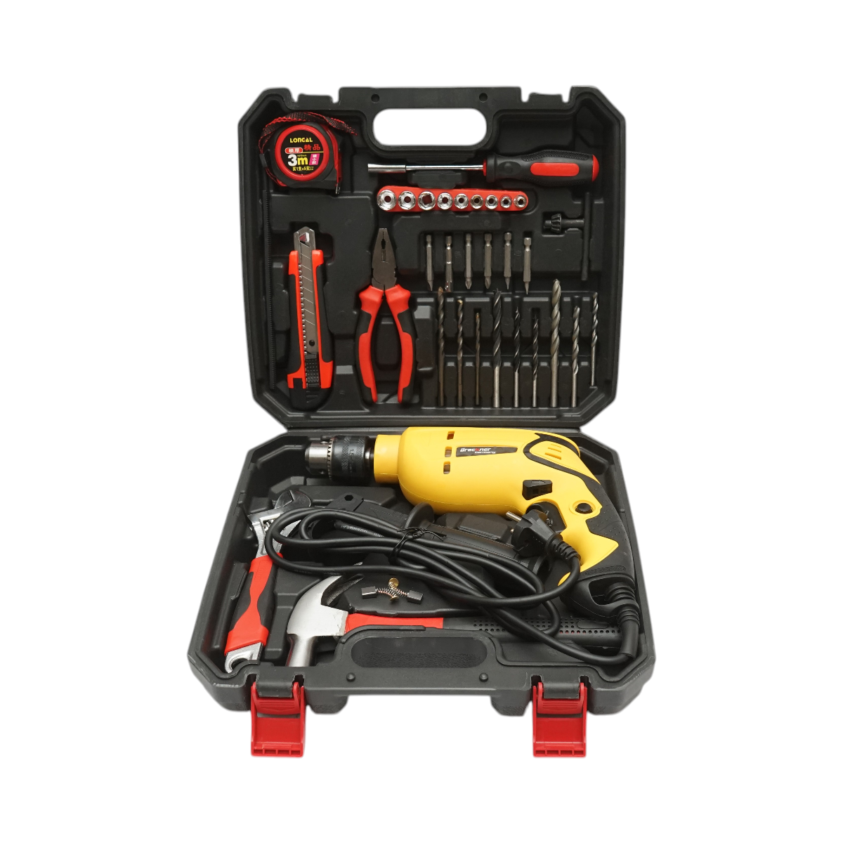 Trusa bormasina cu percutie Breckner Germany 600W, 220-240V, 50Hz, turatie 0-3300 r/min, mandrina 1.5-13 mm, Stanga/Dreapta, 38 piese