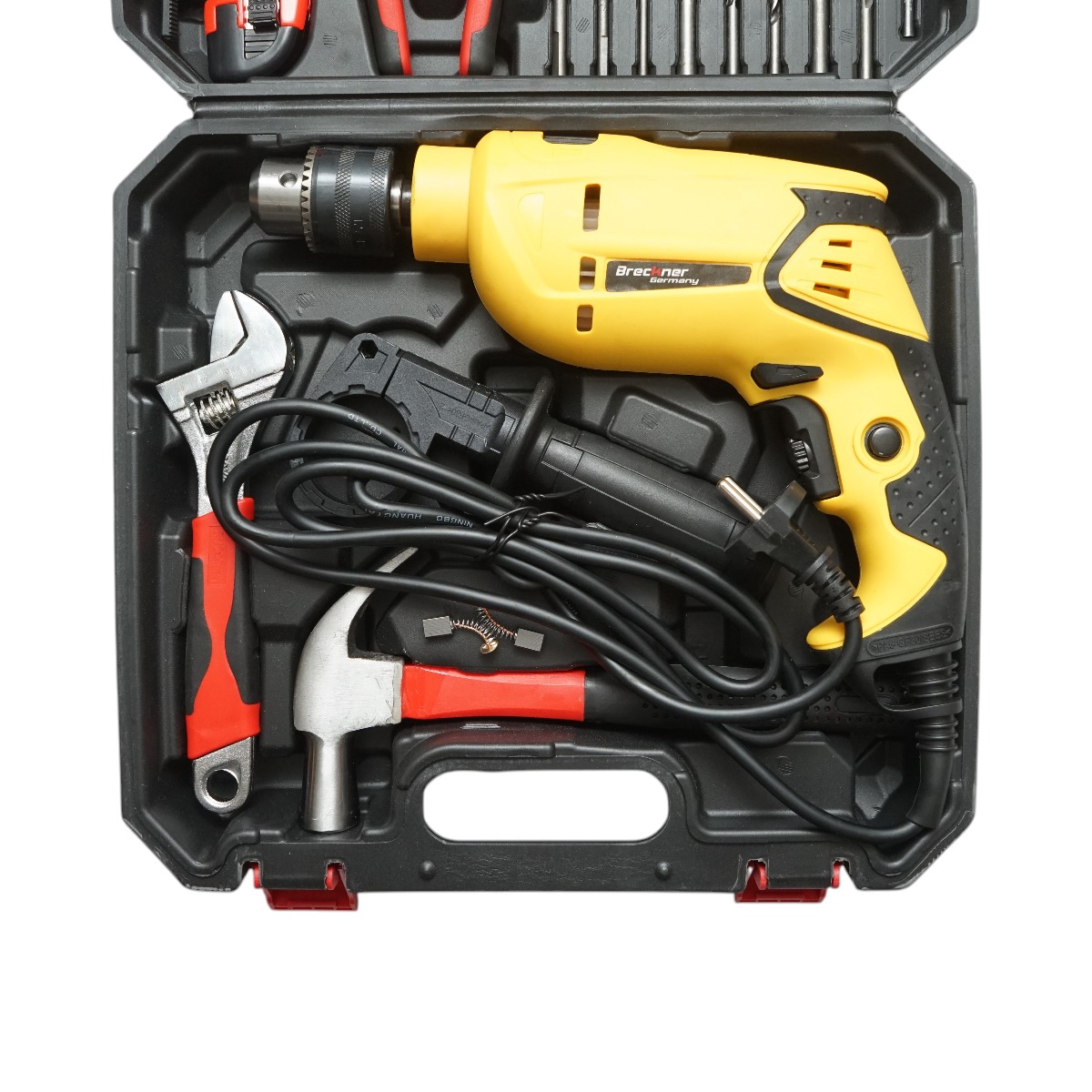 Trusa bormasina cu percutie Breckner Germany 600W, 220-240V, 50Hz, turatie 0-3300 r/min, mandrina 1.5-13 mm, Stanga/Dreapta, 38 piese