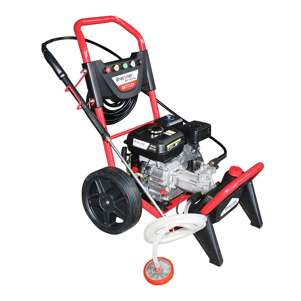 Aparat de spalat cu presiune pe benzina Breckner Germany 7.5 CP, 220 Bar, debit 8.5 L/min (510 L/h), motor 208 CC 1 cilindru 4 timpi, 3600 r/min, rezervor 3.6 L, 30 kg, cu furtun si pistol