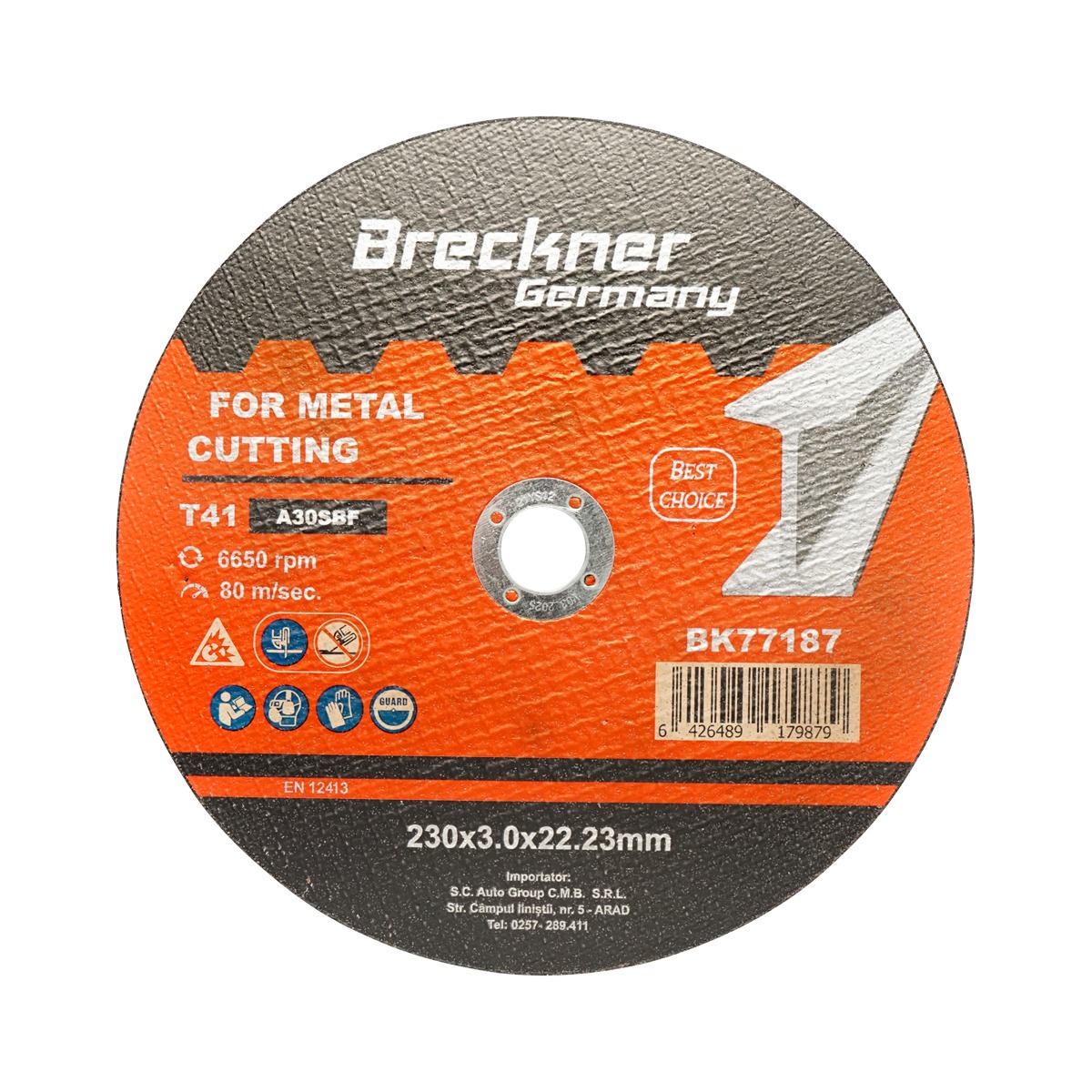 Disc taiere si polizare metal Breckner Germany T41 230x3.0x22.23 mm, otel, turatie max 6650 rpm