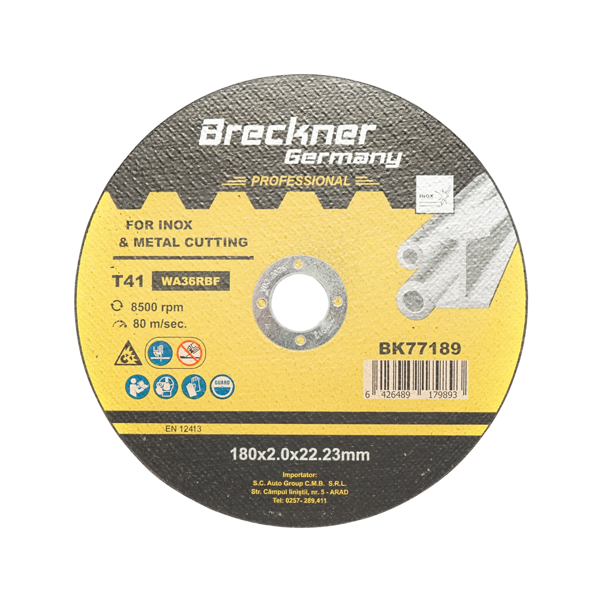 Disc flex taiere si polizare inox Breckner Germany T41 180x2.0x22.23 mm, turatie max 8500 rpm
