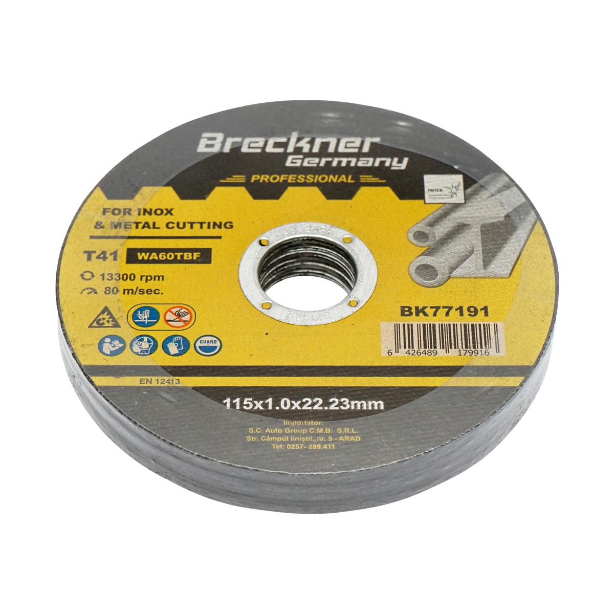 Panza disc flex taiere inox Breckner Germany T41 115x1.0x22.23 mm, turatie max 13300 rpm