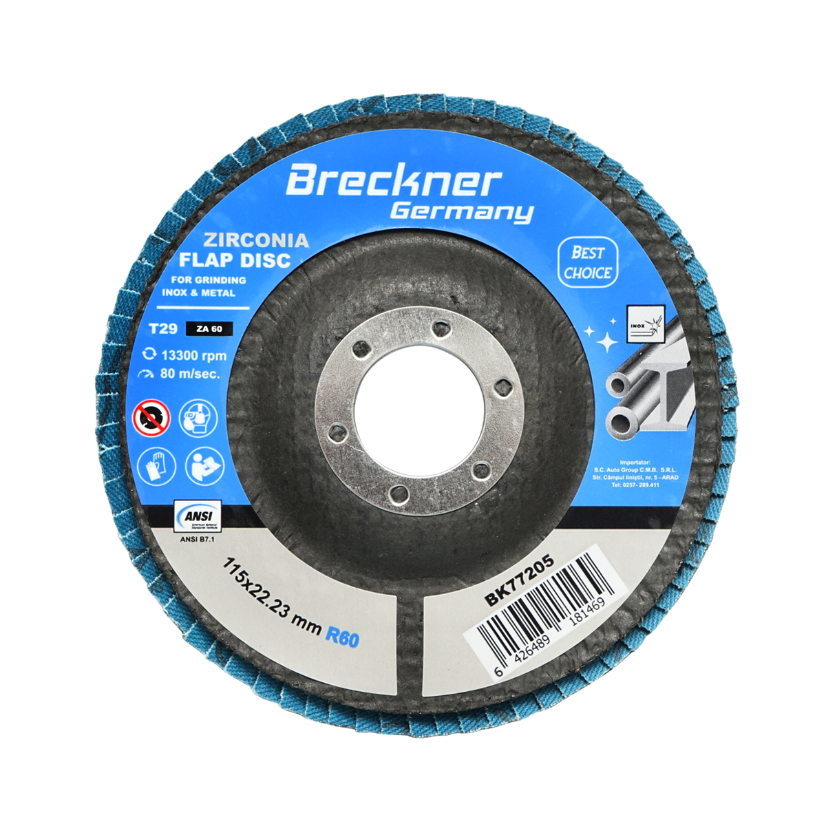Disc lamelar abraziv cu zirconiu pentru metal si inox P60, 115mm Breckner Germany