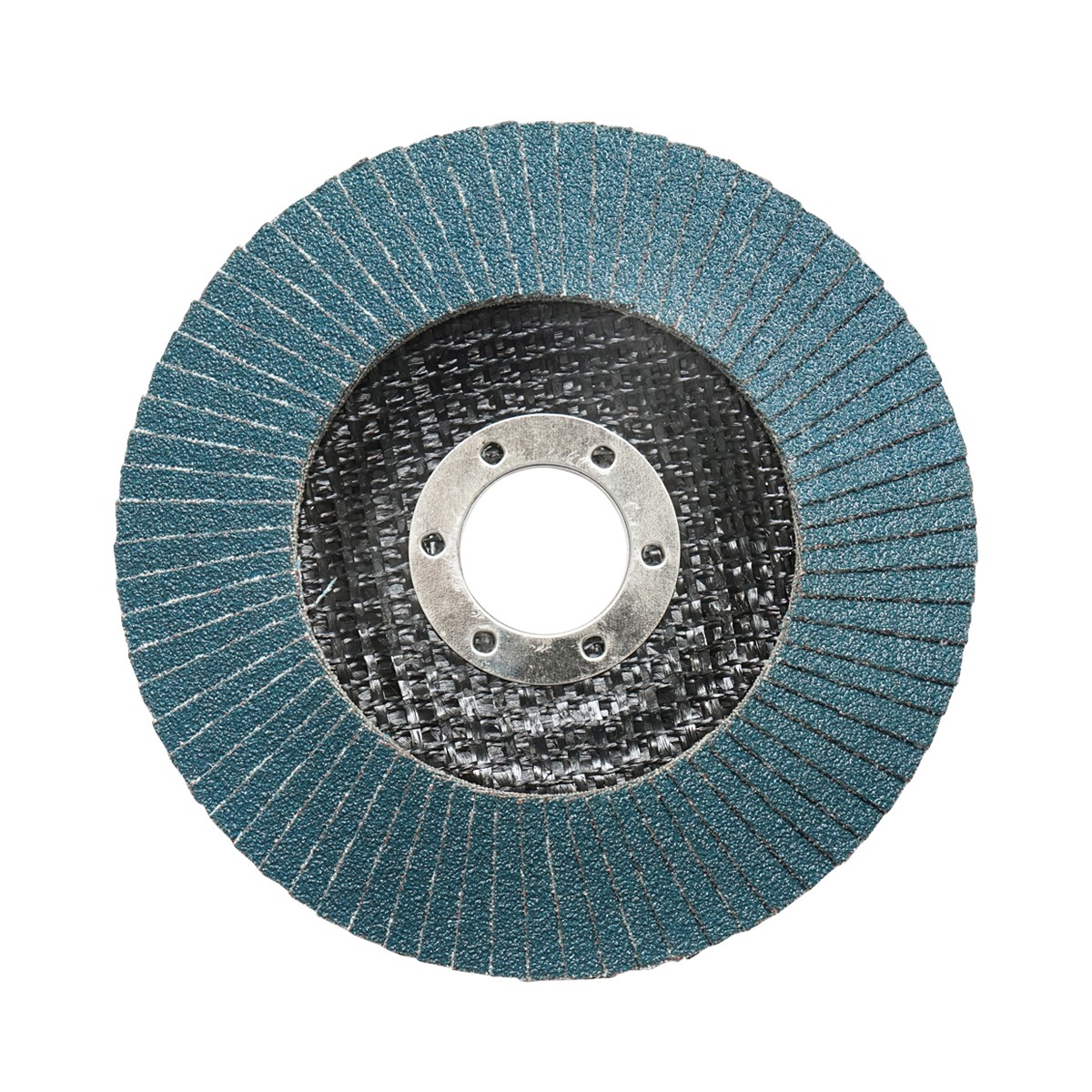 Disc lamelar abraziv cu zirconiu Breckner Germany pentru polizat metal/inox, P100, 115 mm, grosime 22.23 mm, max 13300 rpm, 80 m/s, suport fibra sticla