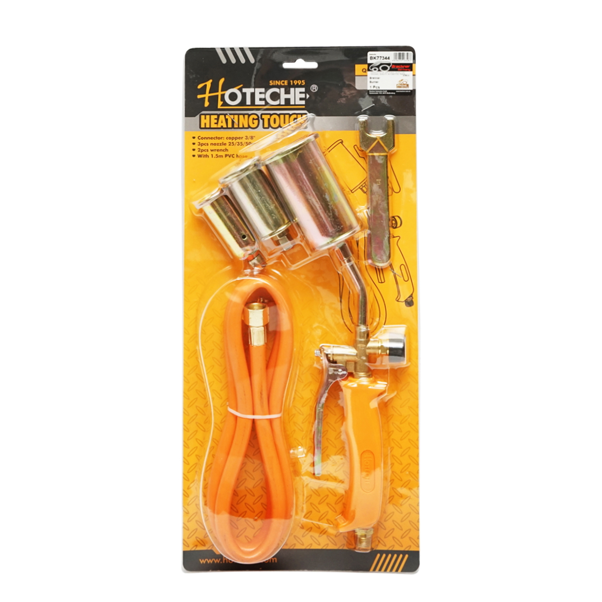 Arzator gaz cu 3 duze 25/35/50 mm si furtun butelie 1.5 m, conector 3/8, 2 chei incluse