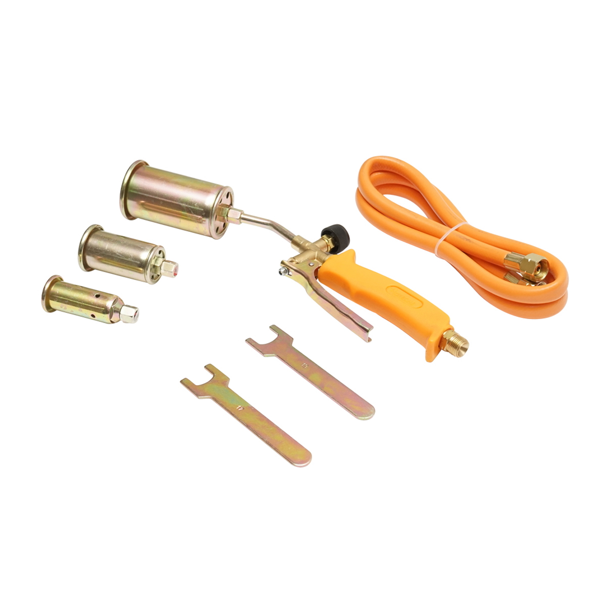 Arzator gaz cu 3 duze 25/35/50 mm si furtun butelie 1.5 m, conector 3/8, 2 chei incluse