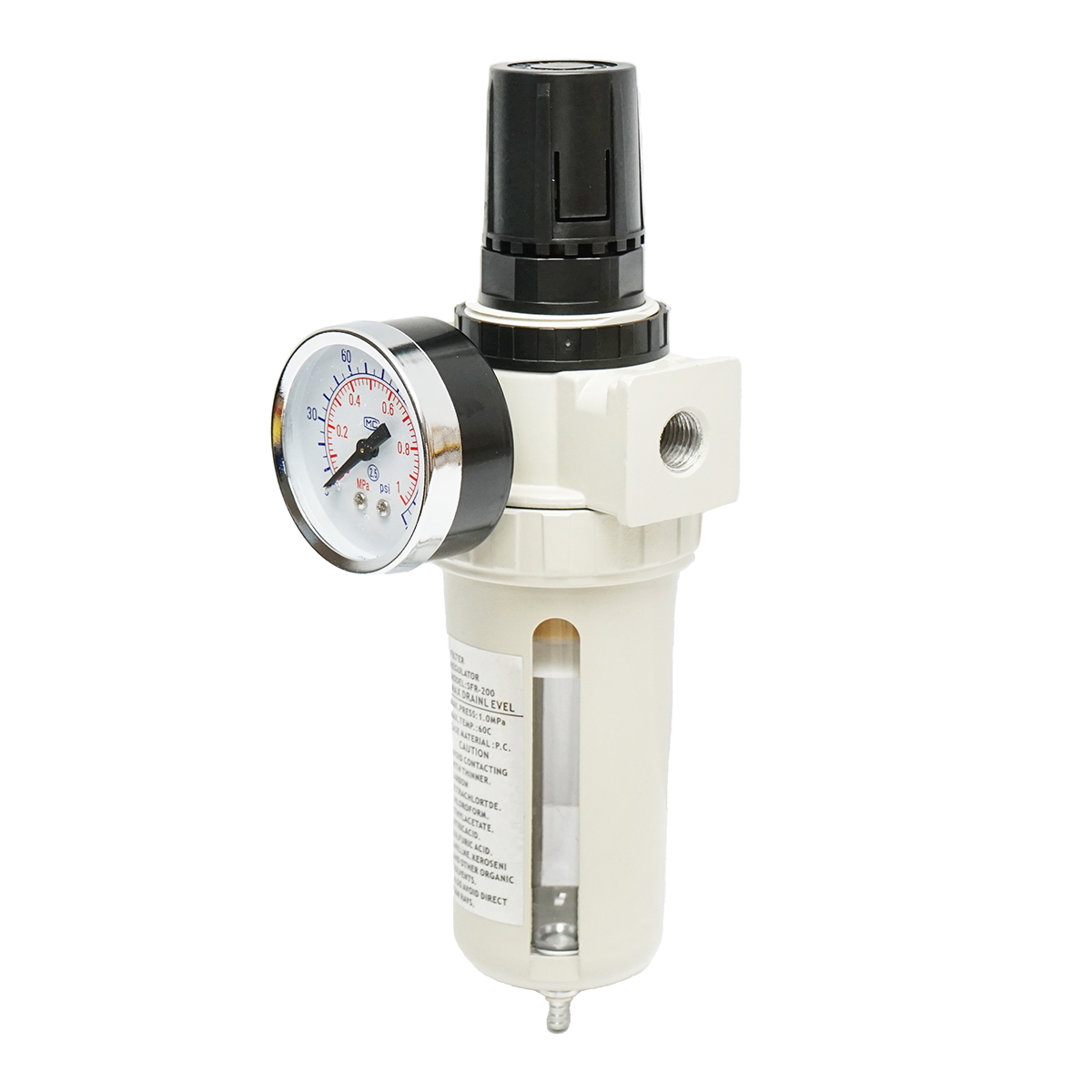 Filtru aer cu regulator de presiune Hoteche, max 1 MPa / 150 PSI, 60 C, carcasa policarbonat, racord 1/4