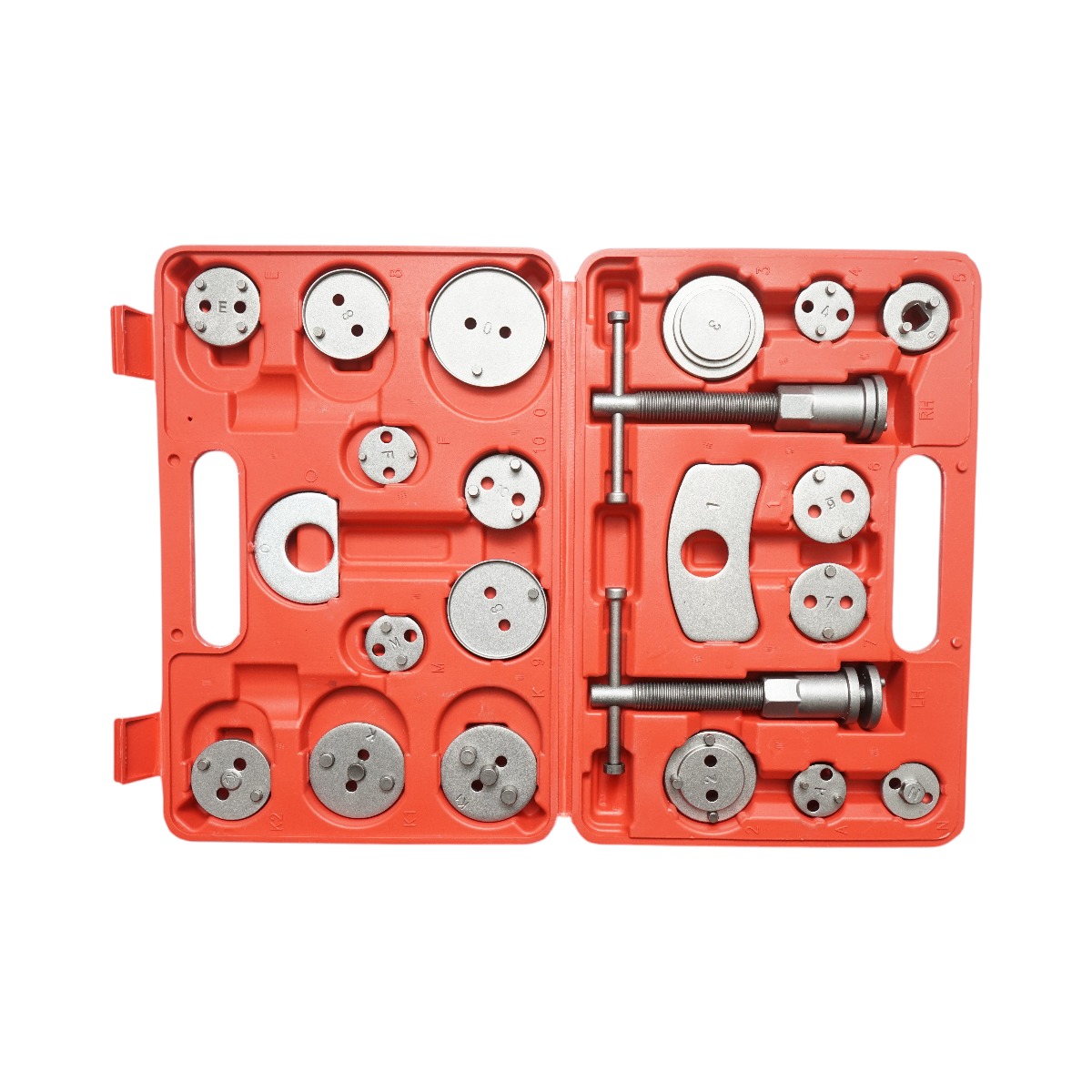 Trusa presa etrier frana stanga/dreapta universala 22 piese Breckner Germany, presa filet stanga/dreapta, 17 adaptoare, 2 placi presare, piesa prindere semicirculara