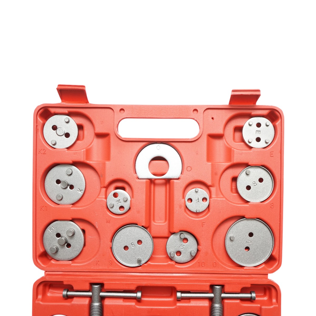 Trusa presa etrier frana stanga/dreapta universala 22 piese Breckner Germany, presa filet stanga/dreapta, 17 adaptoare, 2 placi presare, piesa prindere semicirculara