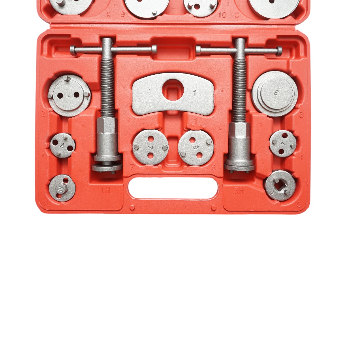 Trusa presa etrier frana stanga/dreapta universala 22 piese Breckner Germany, presa filet stanga/dreapta, 17 adaptoare, 2 placi presare, piesa prindere semicirculara