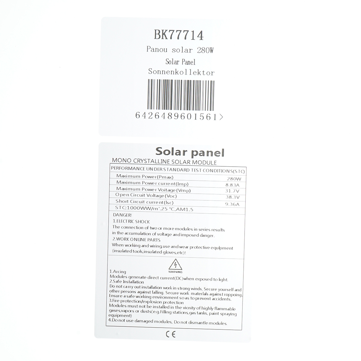 Panou solar 280W Breckner Germany fotovoltaic monocristalin 1560x880x35mm