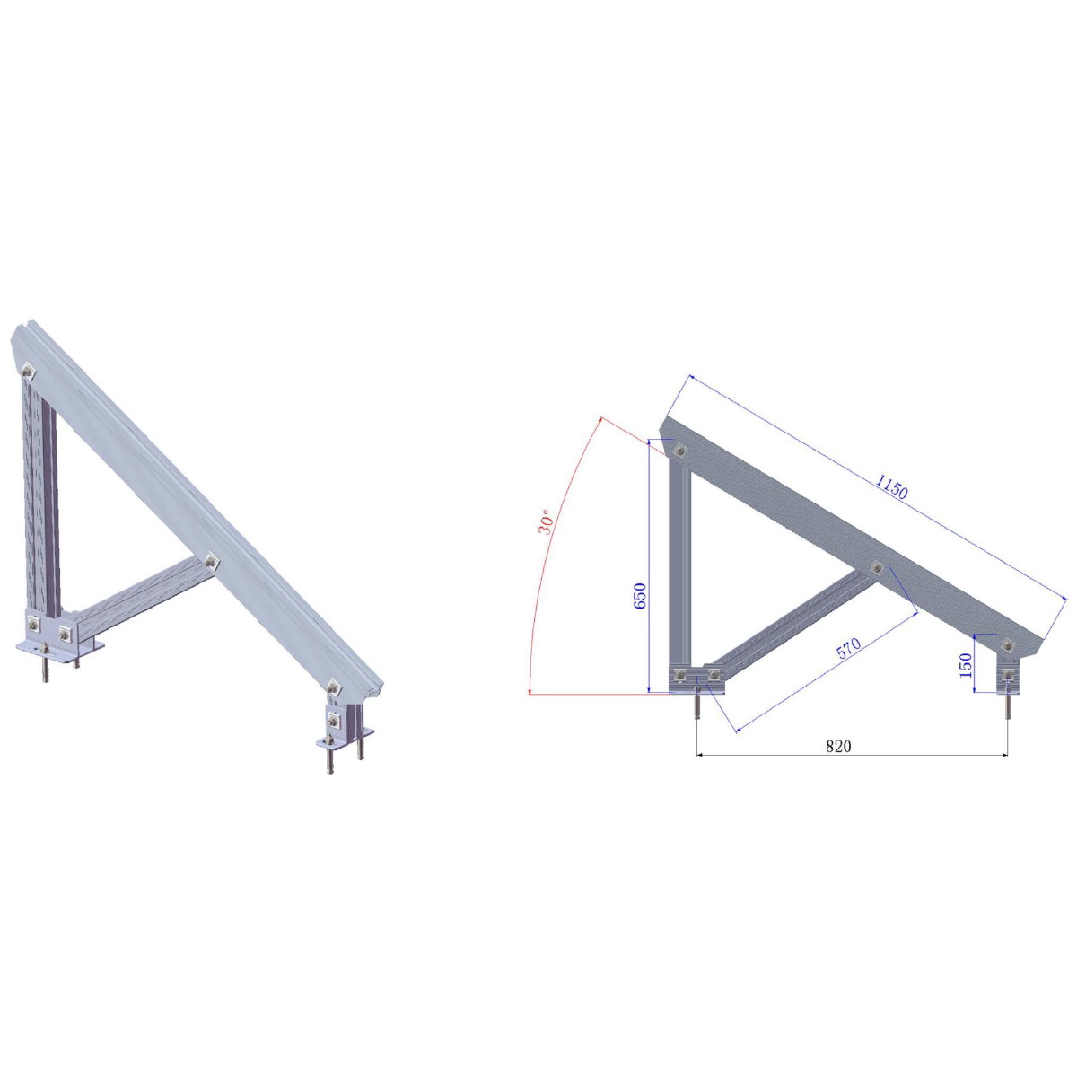 Sistem complet montare, structura pe beton pentru 4 panouri solare fotovoltaice cu unghi 30 grade Breckner Germany