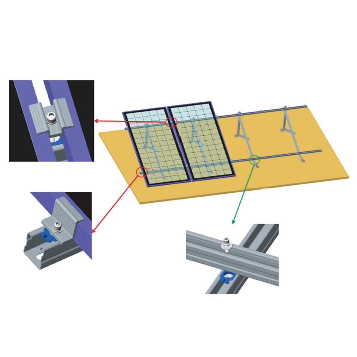 Sistem complet montare, structura pe beton pentru 4 panouri solare fotovoltaice cu unghi 20 grade Breckner Germany