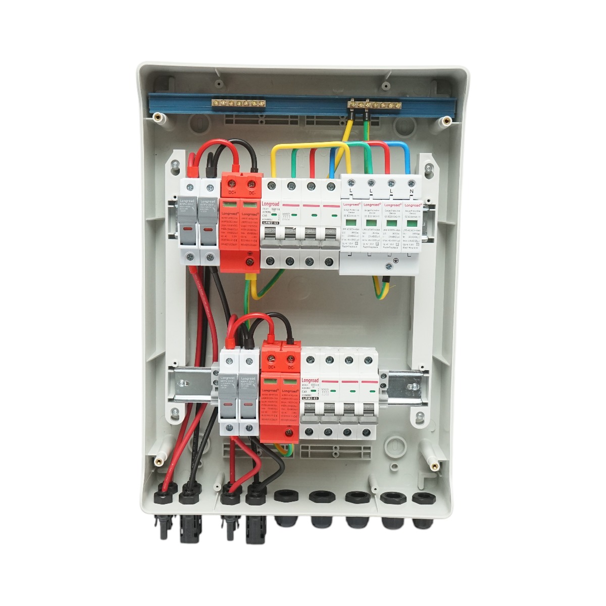 Tablou sigurante de protectie echipat 380V pentru sisteme fotovoltaice 5-10KW DC/AC cu 2 siruri/stringuri