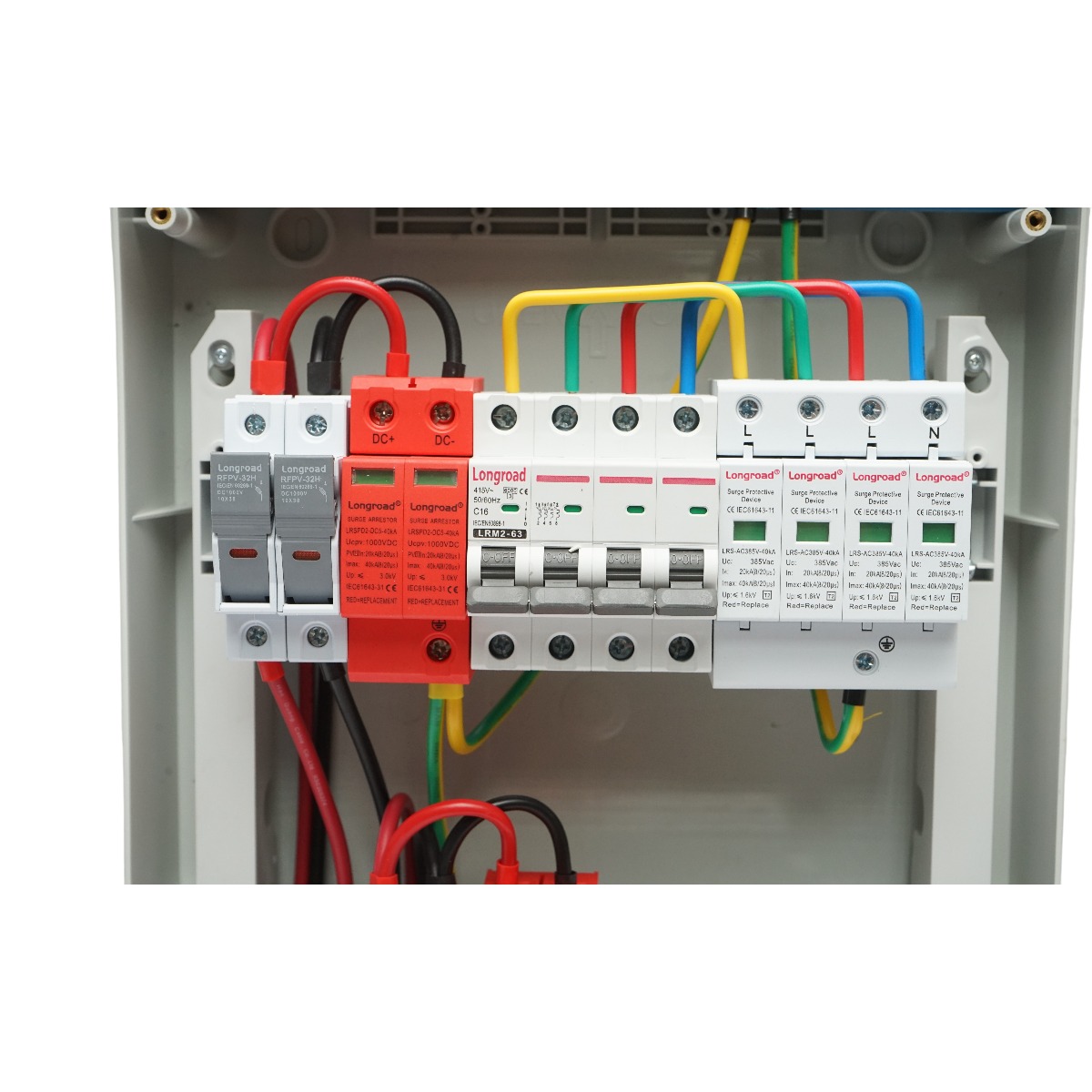 Tablou sigurante de protectie echipat 380V pentru sisteme fotovoltaice 5-10KW DC/AC cu 2 siruri/stringuri