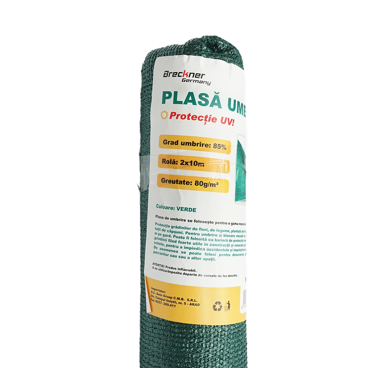 Plasa umbrire 85% Verde 2 m x 10 m, polietilena, protectie UV, 80 gr/mp umbrire si protectie culturi, mascare gard