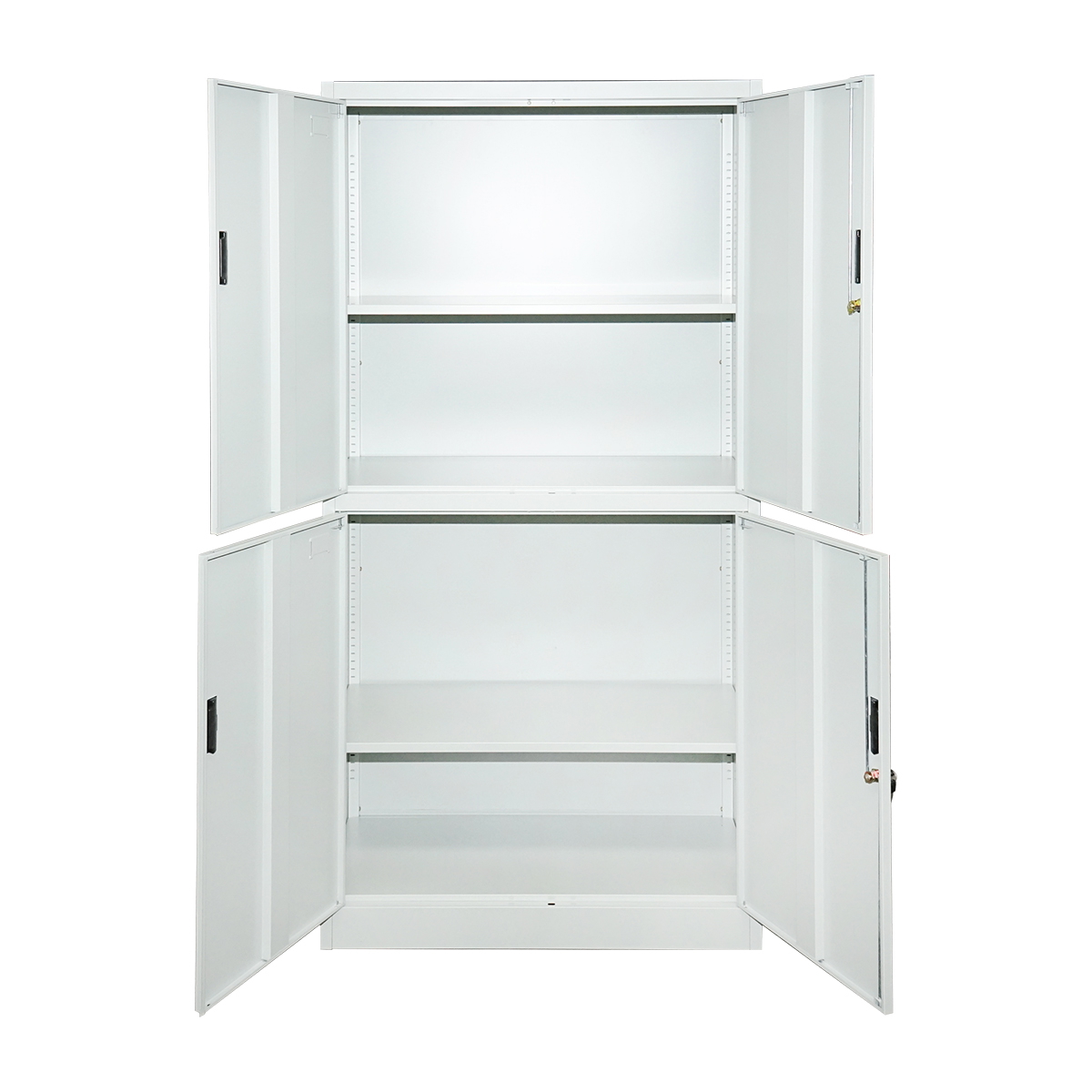 Dulap metalic cu 4 usi pline securizate, 1800 x 900 x 400 mm, cu cheie, RAL7035, livrare nemontat