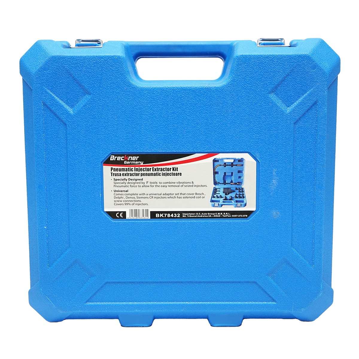 Trusa extractor pneumatic injectoare universal Breckner Germany, pentru injectoare Bosch Delphi Denso Siemens, adaptoare M8-M31, cuplu 20-30 Nm, presiune 5-8 bar