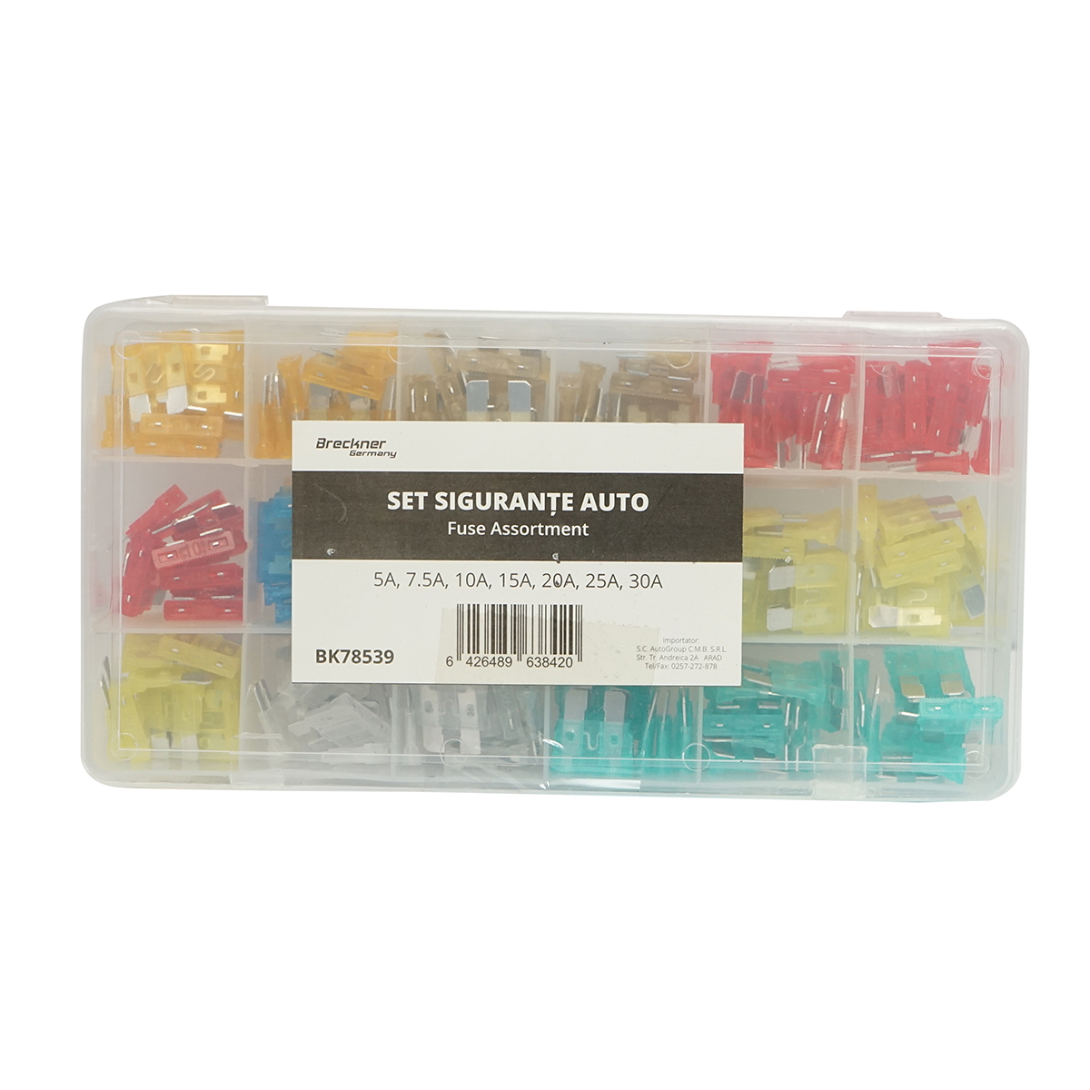 Set 70 sigurante auto standard combinate Breckner Germany, 5A-30A (10 buc x 5A, 7.5A, 10A, 15A, 20A, 25A, 30A)